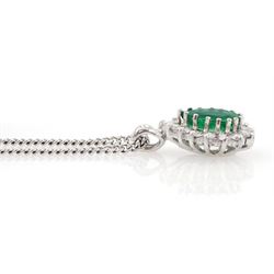 18ct white gold pear cut emerald and round brilliant cut diamond pendant necklace, emerald approx 0.60 carat