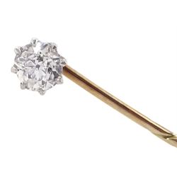 Gold mounted single stone diamond stick pin, diamond approx 0.40 carat
