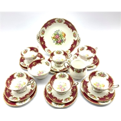 Shelley Duchess pattern tea set comprising six cups, saucer & tea plates, a sandwich plate, sugar bowl and jug 