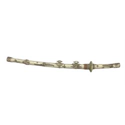 20th century Japanese bone sword with carved and incised decoration, L80cm overall