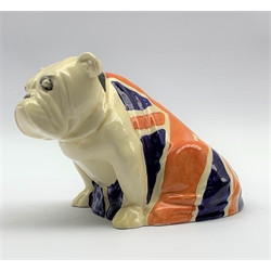 Royal Doulton British Bulldog with Union Flag Rd. Nos. 645,658 H10cm, two painted lines through mark 