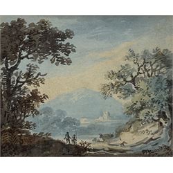 John Henry Campbell (Irish 1757-1829): 'Figures and Cows in a Castle Landscape', watercolour unsigned, attributed on mount, dated c.1810 on gallery label 10cm x 13cm
Provenance: purchased from Vestry Gallery 1993, 