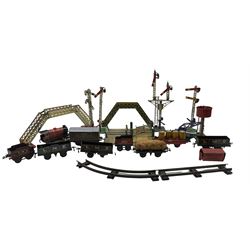 Hornby O gauge model railway including 0-4-0 tank locomotive and tender, rolling stock, accessories and track
