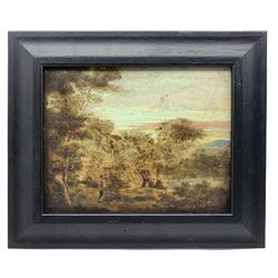 Circle of Isaac de Moucheron (Dutch 1667-1744): 'Landscape with Figures', oil on panel possibly signed, attributed verso on label: 'By Moucheron' 18cm x 23cm