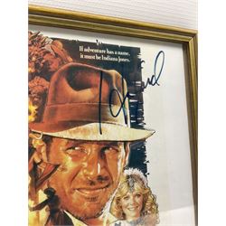 Indiana Jones, 'Temple of Doom' reproduction poster signed by Steven Spielberg, Harrison Ford and Kate Capshaw in frame H28cm