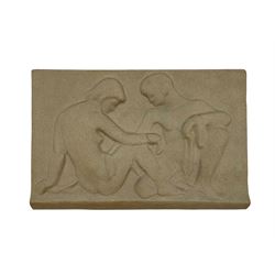Marianne Starck and Harald Isenstein for Michael Andersen & Son, Bornholm, a stoneware wall plaque decorated in relief with male and female nude figures, numbered 6395 41cm x 27cm