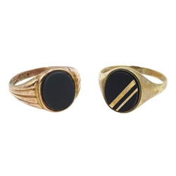 Rose gold bloodstone signet ring and a 9ct gold black onyx signet ring, hallmarked