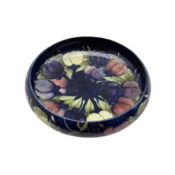 Moorcroft circular bowl decorated with the wisteria and plum pattern, signature to base D23cm