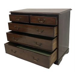 19th century mahogany chest, rectangular moulded top, fitted with two short over three long graduating cock-beaded drawers, bracket feet