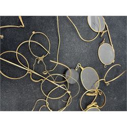 Pair of 19th century gilt metal lorgnette, two pairs of pince nez glasses, together with various other pairs of gilt metal spectacles 