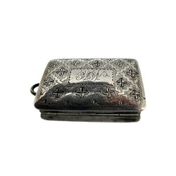 George IV silver rectangular vinaigrette, the hinged cover engraved with flower heads and initials, gilt interior and grille Birmingham 1829 Maker Nathaniel Mills