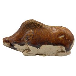Chinese Tang Dynasty part chestnut glazed Boar, the head facing forwards with incised arched mane, L12cm x W4.5cm