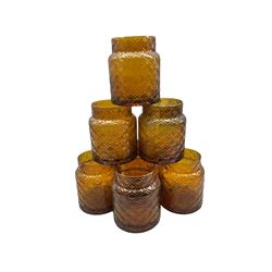 Set of seven Yankee Candle amber glass candle holders H18cm 
