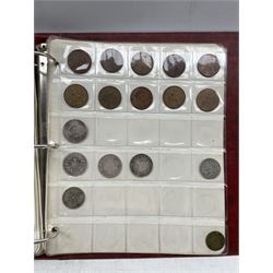 Great British and world coins including King George III 1816 half crown, King George IV 1826 shilling, three Queen Victoria half crowns dated 1874, 1894 and 1895,  pre-decimal coinage etc, housed in a ring binder folder and a Seaby coins of England reference book