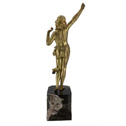 After Paul Philippe Le Reveil, gilt spelter figure of a standing nude in a stretching pose, on canted square plinth, H44cm 