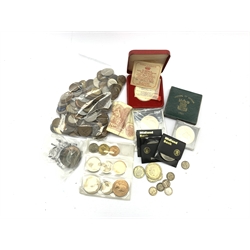 Collection of coins and related items including a sterling silver medallion commemorating 'The Marriage of H.R.H. The Prince of Wales and Lady Diana Spencer' housed in a red cased, Festival of Britain 1951 crown coin in green box, approximately 35 grams of pre 1947 silver coins, commemorative crowns etc