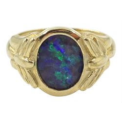 9ct gold single stone opal triplet ring, hallmarked