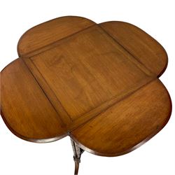 Jas Shoolbred & Co. - late Victorian walnut centre table, moulded top with four drop leaves, on turned cluster column pillar supports joined by undertier, the undertier of square concave form with fretwork gallery, splayed bracket feet with mould, stamped underneath 