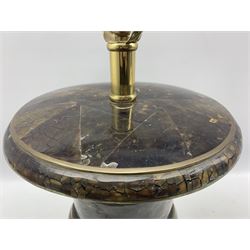 20th century campana urn form table lamp with sectional craquelure textured ground and patinated brass banding, retailed by Maitland Smith, H47cm