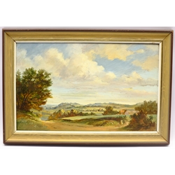 Louis Jennings (British 1919-2018): 'Chipping Campden from the road to Broadway', oil on canvas signed, titled signed and dated 1977 verso with artist's address label 25cm x 40cm