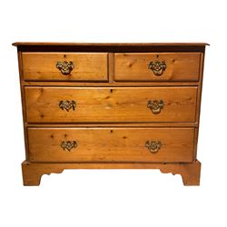 19th century pine chest, fitted with two short and two long drawers, on bracket feet