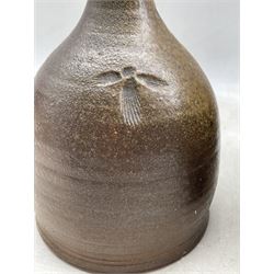 Tim Hurn (British 1964-): Stoneware flagon together with a Judy Caplin globular stoneware vase, H21cm