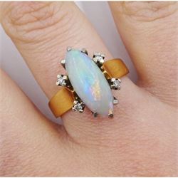 Gold opal and four stone round brilliant cut diamond ring, stamped 18ct