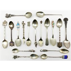 Collection of Continental, Canadian and other souvenir spoons, four with enamel decoration 5.7oz