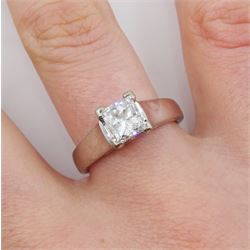 18ct gold single stone princess cut diamond ring, hallmarked, diamond 1.20 carat, colour F, clarity I2, with Gem Scan International certificate
