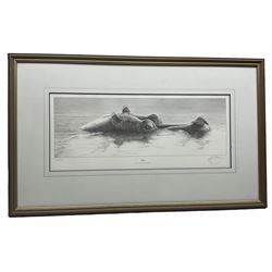 Gary Hodges (British 1954-): 'Hippo', limited edition monochrome print signed and numbered 701/950 in pencil 15cm x 45cm