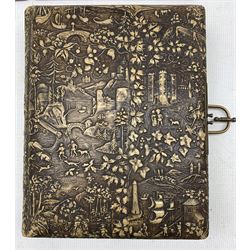 Victorian stamped leather photograph album and contents of portrait photographs and with metal clasp and 'Armorial Album' published by Marcus Ward, London (2)