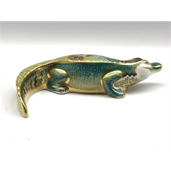Royal Crown Derby 'Alligator' paperweight with gold stopper, boxed