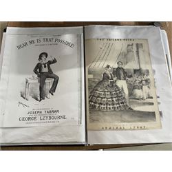 An album of Victorian and later sheet music covers to include The Death of Lord Nelson by Braham, late 18th century copy of All's Well. by D. Corri, The Sailors Dream, The Musical Bouquet, They All Love Jack, Ship Ahoy and other similar titles (approx 45, plus later printed ephemera - some relating to the Titanic) Provenance: From the Estate of a Local private collector