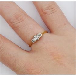 Gold three stone diamond chip ring, stamped 18ct Plat