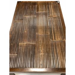 20th century hardwood coffee table with slatted bamboo top 130cm x 80cm, H42cm
