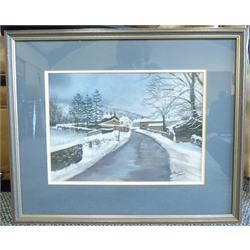  'Grasmere Winter' and 'Buttermere', pair aquatints indistinctly signed Paul Ray?, titled and numbered in pencil, and Winter Dales Landscape, watercolour and gouache signed Hannah Green, max 23cm x 32cm (3)  