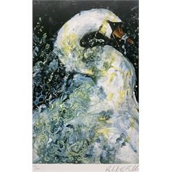 Robert E Fuller (British 1972-): Swan with Water Splash, limited edition colour print signed and numbered 113/200 in pencil, together with two other signed prints by the same hand max 27cm x 21cm (3)