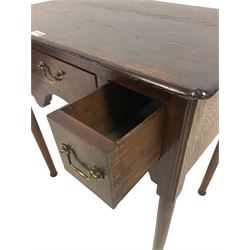 Georgian design oak low boy, fitted with one long and two short drawers, raised on turned supports 