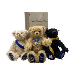 Three Steiff bears 'Queen Elizabeth Bear' commemorating her 80th birthday, light blond, 32cm (boxed), 'Prince of Wales Bear', black, 32cm and 'Coronation Bear' 35cm, all with certificates (3)