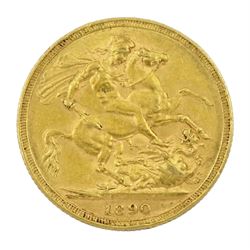 Queen Victoria 1890 gold full sovereign coin