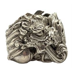 Modern solid silver model of a coiled Dragon, Netsuke style, hallmarked Jon Braganza, London 2015, L4cm x H3cm 