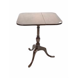 19th century oak tilt top table with ring turned column over triple splay supports W58cm