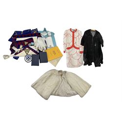Pierre Cardin dress, velvet coat, ermine shawl and a box of Masonic regalia