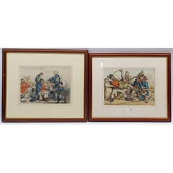 After James Gillray (British 1756-1815): 'Doctor Sangrado curing John Bull of Repletion...', 'Destruction of the French Gun Boats...', 'Allied Powers Un-booting Egalite' and 'Evacuation of Malta', three Napoleonic interest hand-coloured engravings pub. in 'The Works of James Gillray from the Original Plates with the Addition of Many Subjects Not Before Collected' by Henry G. Bohn, London c.1847, plates 274, 282, and 246, respectively, max 27cm x 36cm (3) 
Provenance: all purchased by the vendor from Storey's, Cecil Court, London