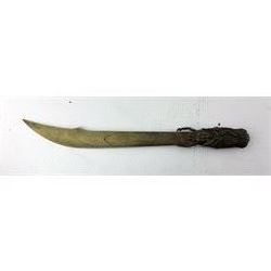 Japanese Meiji engraved brass paper knife, the bronze relief handle modelled as a frog, L30cm