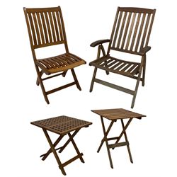 Collection of garden furniture including Westminster folding chair and another of similar design together with two small folding tables