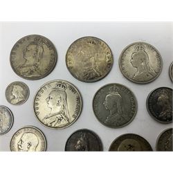Approximately 140 grams of Great British pre 1920 silver coins, including  three Queen Victoria halfcrowns dated two 1887 and 1890, King Edward VII 1906 one shilling etc