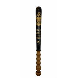 George V Police Special Constable presentation truncheon August 1911 with the coat of arms of Bristol and gilt lettering L39cm