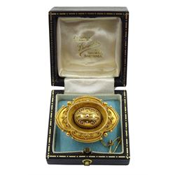 Victorian 15ct gold mourning brooch with applied filigree decoration 