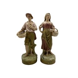 Pair of Royal Dux standing figures of male and female fish sellers, model numbers 2291 and 2292 H28cm